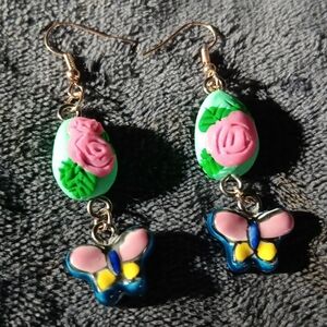 Floral Butterfly Dangle Earrings